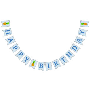 Tropical Luau Pineapple Happy Birthday Banner