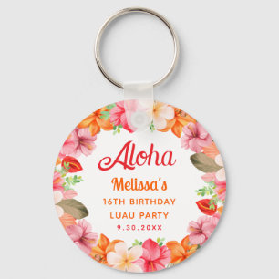 Tropical Luau Pink Floral Birthday Keychain
