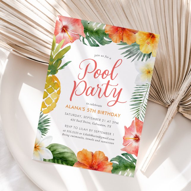 Tropical Luau Pool Party Birthday Invitation (Creator Uploaded)