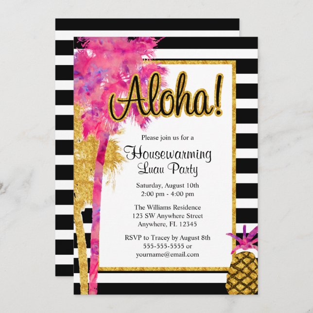 Tropical Luau Stripes Housewarming Party Invites (Front/Back)