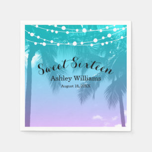 Tropical Luau Teal Pink Sweet 16 Birthday Napkin