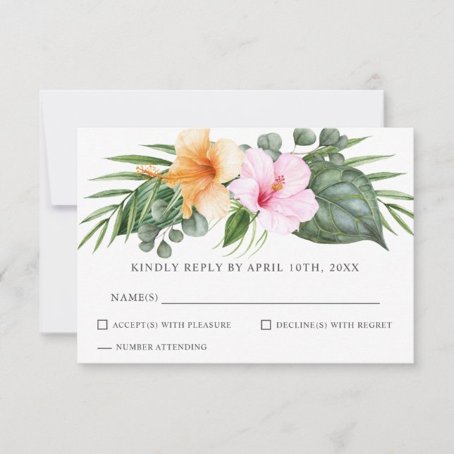Tropical Luau Wedding in Paradise Floral RSVP (Front)