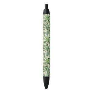 Tropical Lush Foliage Palm Leaves Pattern Black Ink Pen