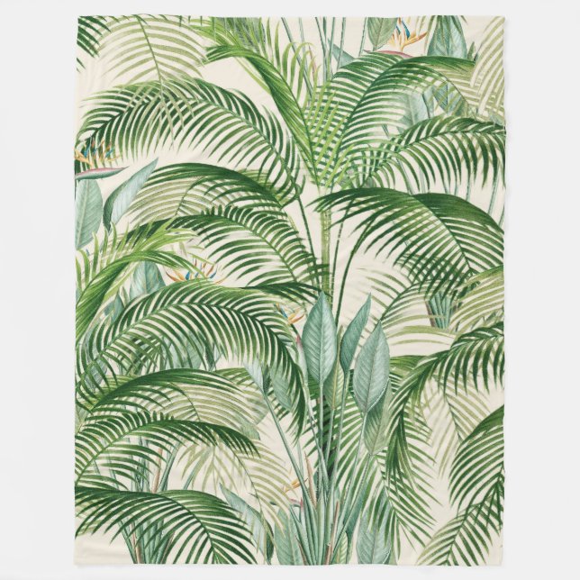 Tropical Lush Foliage Palm Leaves Pattern Fleece Blanket (Front)