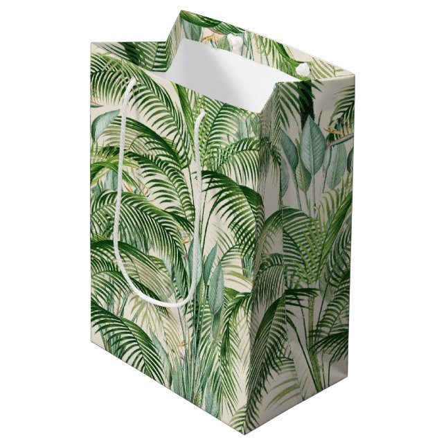 Tropical Lush Foliage Palm Leaves Pattern Medium Gift Bag (Front Angled)