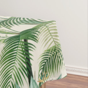 Tropical Lush Foliage Palm Leaves Pattern Tablecloth