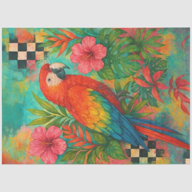 Tropical Macaw Decoupage Paper – Scarlet Parrot  (Front)