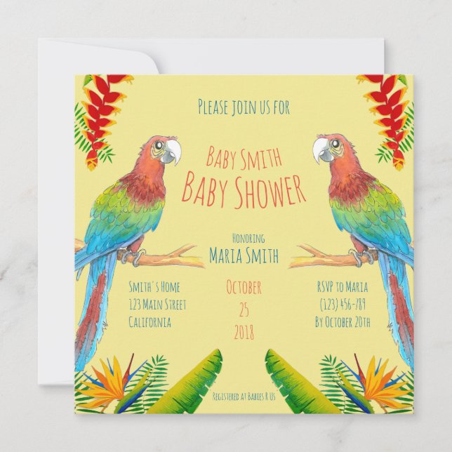 Tropical Macaw Parrot Baby Shower Invitation (Front)