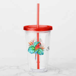 Tropical Macaw Parrot Personalized Acrylic Tumbler
