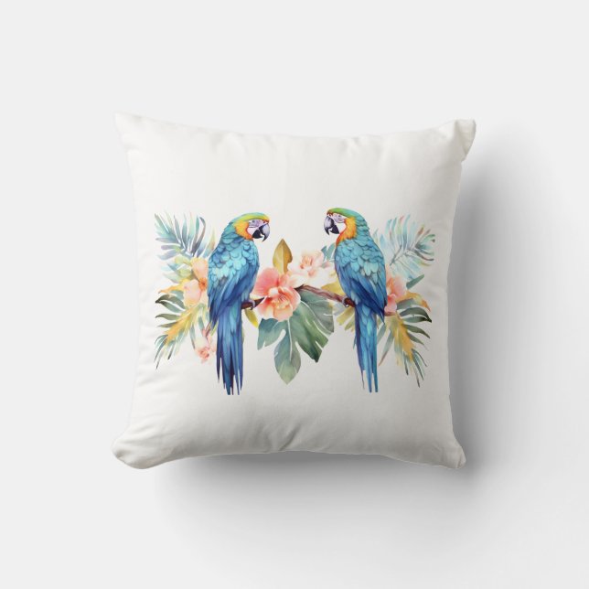 Tropical Macaw Parrot Pillow  (Front)