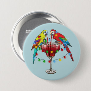 Tropical Macaws Drinking Wine 3 Inch Round Button