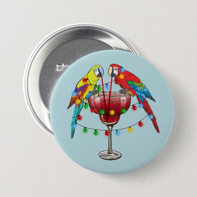 Tropical Macaws Drinking Wine 3 Inch Round Button (Front & Back)