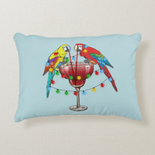 Tropical Macaws Drinking Wine Accent Pillow