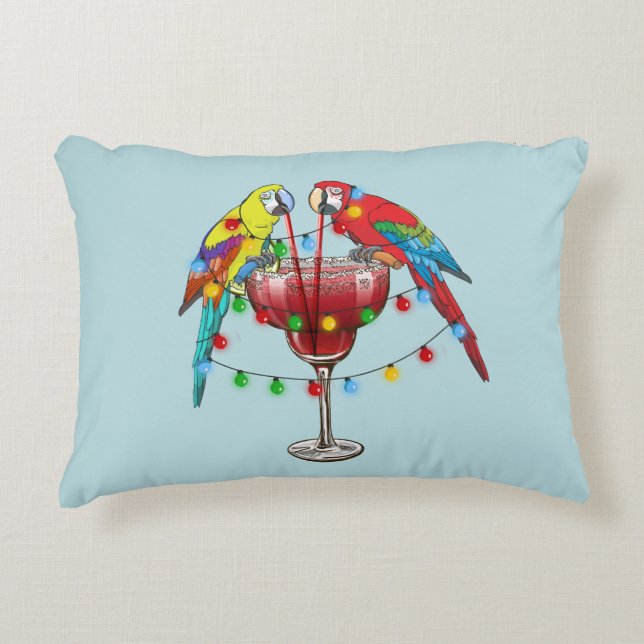Tropical Macaws Drinking Wine Accent Pillow (Front)