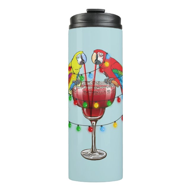 Tropical Macaws Drinking Wine Thermal Tumbler (Front)