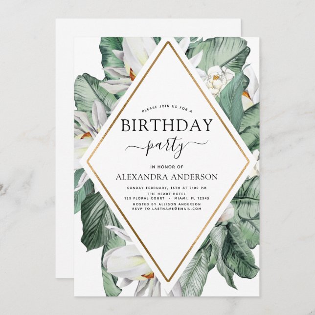 Tropical Magnolia Any Age Birthday Floral Invitati Invitation (Front/Back)