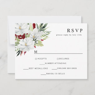 Tropical Magnolia White Green Red RSVP Card