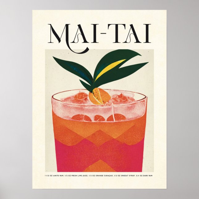 Tropical Mai Tai Cocktail Poster Retro Tiki (Front)