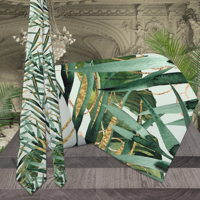 Tropical Majesty Palm Sage Green Wedding Neck Tie (Creator Uploaded)