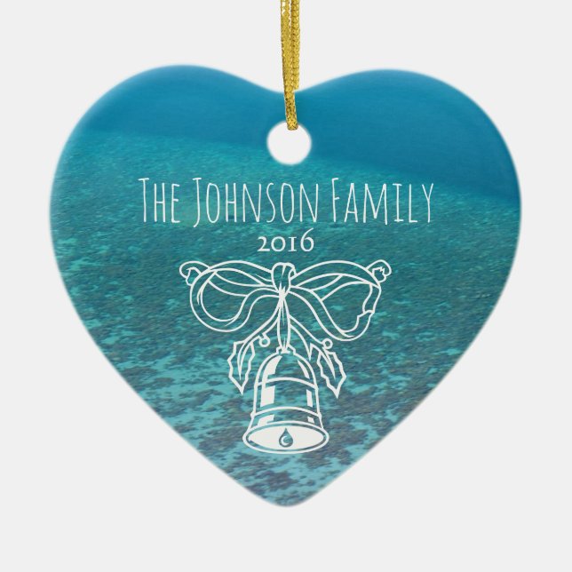 Tropical Maldives Blue Ocean Custom Family Photo Ceramic Ornament (Front)