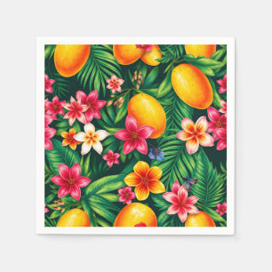 Tropical Mango and Palm Leaf Pattern Napkin
