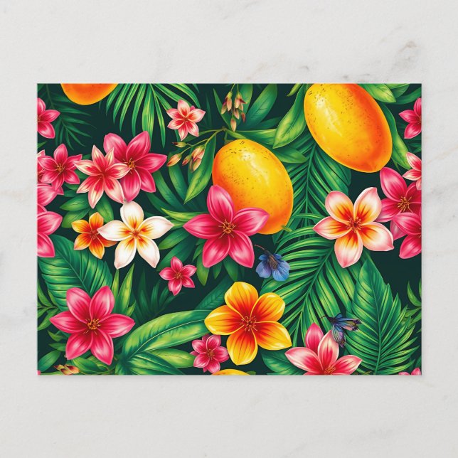 Tropical Mango and Palm Leaf Pattern Postcard (Front)