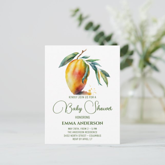 Tropical Mango | Baby Shower Postcard (Standing Front)