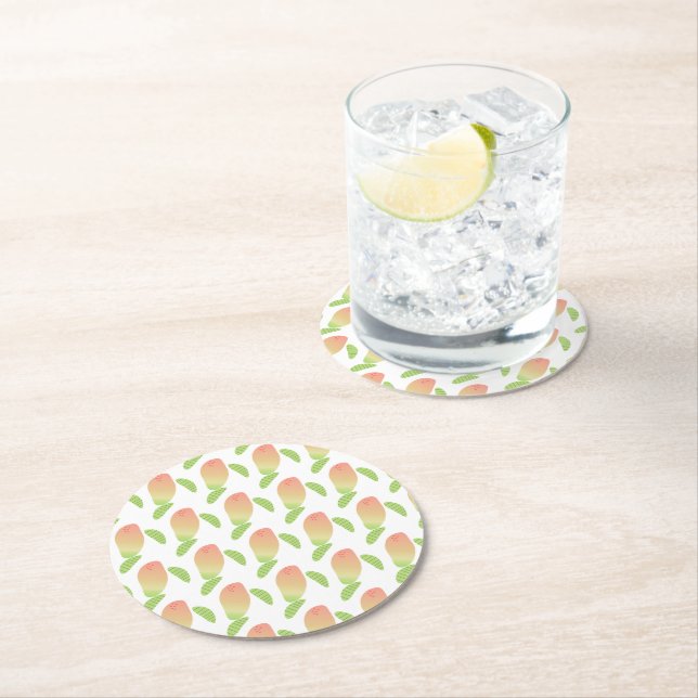 Tropical Mango Fruit Green Orange Party Round Paper Coaster (Insitu)