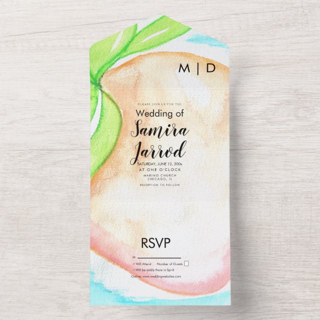 Tropical Mango Hand Painted Summer Wedding   All In One Invitation (Inside)