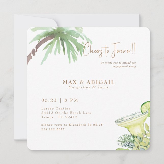 Tropical Margaritas & Tacos Engagement Party Invitation (Front)