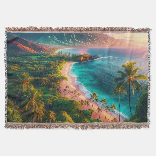 Tropical Maui Island Paradise Throw Blanket (Front)