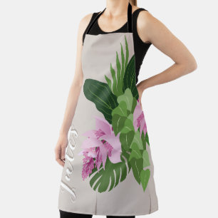 Tropical Medinilla Elegant Flower in Vase Add Name Apron