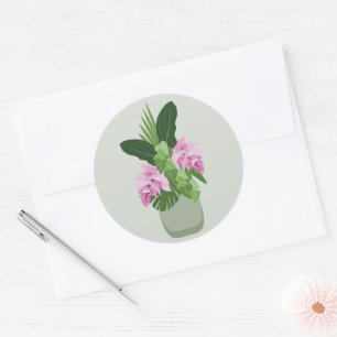 Tropical Medinilla Elegant Flower in Vase Classic Round Sticker