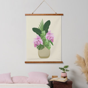 Tropical Medinilla Elegant Flower in Vase Hanging Tapestry