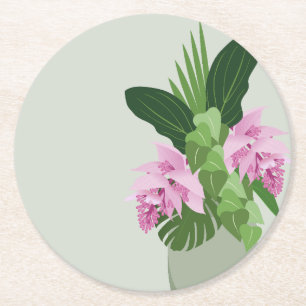 Tropical Medinilla Elegant Flower in Vase Round Paper Coaster