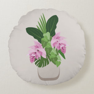Tropical Medinilla Elegant Flower in Vase Round Pillow