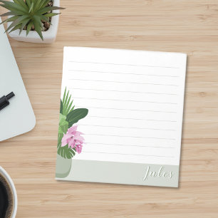 Tropical Medinilla Flower Green Vase Name Lined Notepad