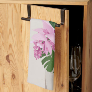 Tropical Medinilla Pink Flower in Beige Vase Kitchen Towel