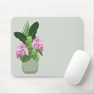 Tropical Medinilla Pink Flower in Green Vase Mouse Pad