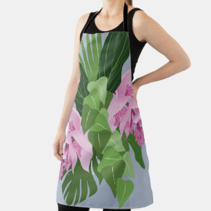Tropical Medinilla Pink Flower on Blue Apron