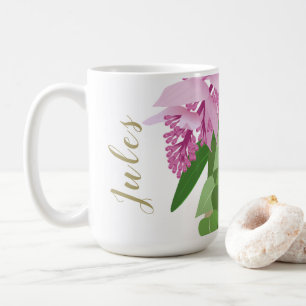 Tropical Medinilla Pink Flower on White Name Coffee Mug
