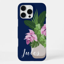 Tropical Medinilla Pink Flower Vase on Dark Blue