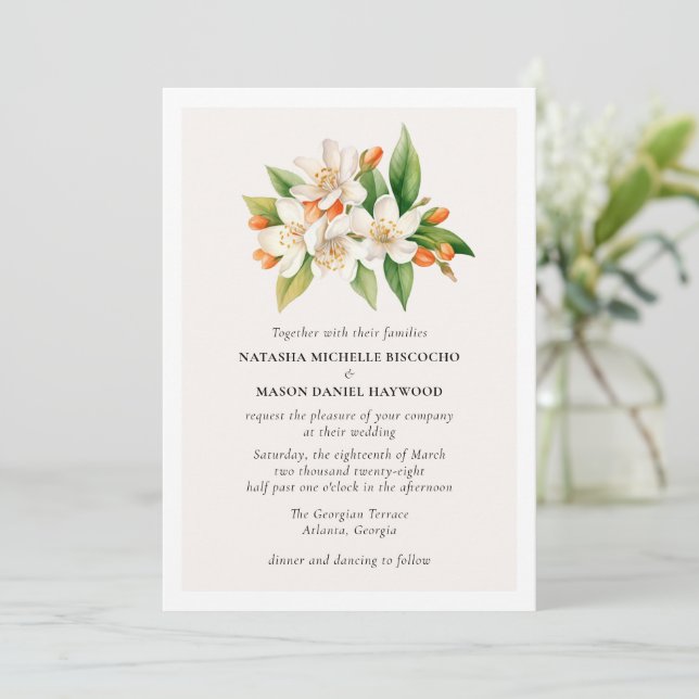 Tropical Mediterranean Watercolor Wedding Invitation (Standing Front)