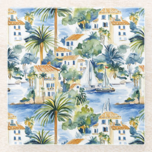 Tropical Mediterranean Wedding Glass Coaster