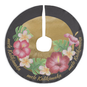 Tropical mele Kalikimaka Black Gold Christmas Faux Linen Tree Skirt