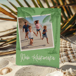 Tropical Mele Kalikimaka Christmas Photo Holiday Card<br><div class="desc">Bring the warm Hawaiian vibes to your loved ones this holiday season! Our modern Hawaiian Christmas card is an expression of love, featuring a light green background, a square slot for a family photo, striking dark green palm trees, and adorned with the heartening 'Mele Kalikimaka' greeting. Personalize it further with...</div>