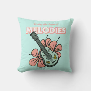 Tropical Melodies Ukulele Floral Art Throw Pillow