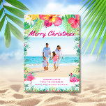 Tropical Merry Christmas Coastal Photo  Holiday Card<br><div class="desc">Send tropical holiday greetings with this bright Hawaiian style Christmas photo card. Features "Merry Christmas" in script typography,  your favourite coastal photo framed with watercolor hibiscus flowers and palm leaves,  and your personalized holiday greeting. A fun tropical holiday card brought to you by Cherry Lane Designs!</div>