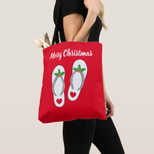 Tropical Merry Christmas cute beach sandals Tote Bag