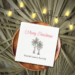 Tropical Merry Christmas Palm Trees Beach  Napkin<br><div class="desc">Tropical Beach Merry Christmas napkin,  with a palm trees illustration and script typography. With customizable lettering,  you add your own information. A festive addition to your holiday destination dinner table.</div>